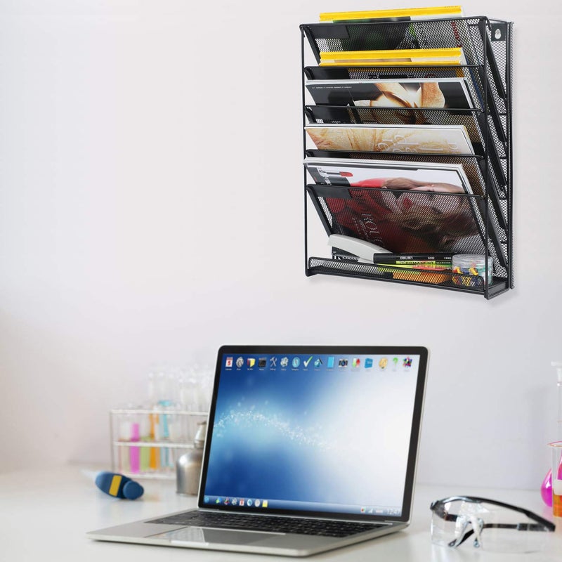 samstar Wall File Holder, 6-Tier Hanging Wall File Organizer Wall Mount Paper File Folder Mail Organizer for Office/School, 1 Pack - Image 3